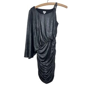 Cache Dress Women 8 Black Metallic One Shoulder Ruched Cocktail Party‎ Gown F20
